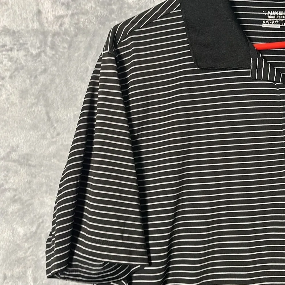 Nike Golf Black White Striped Short Sleeve Polo Size XL